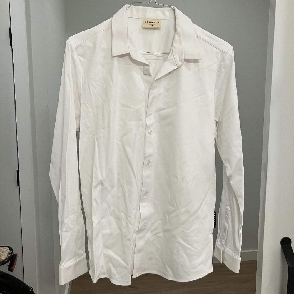 YOUNGLA White Dress Shirt Men SIZE M